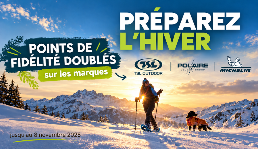 Points doublés sur les raquettes et chaines à neige
